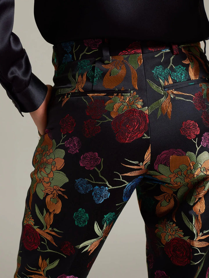 Women's Floral Brocade Slim Fit Pant With Flare - Nigel Curtiss