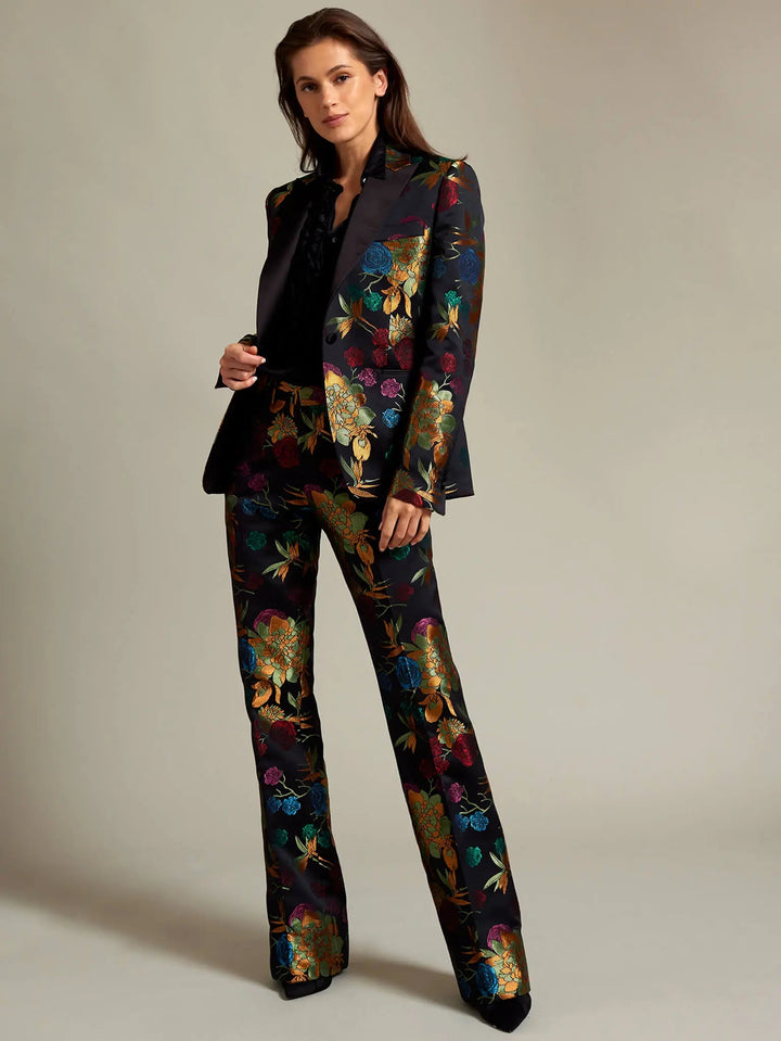 Women's Floral Brocade Slim Fit Pant With Flare - Nigel Curtiss