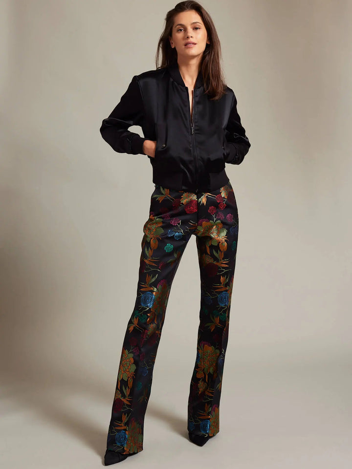 Women's Floral Brocade Slim Fit Pant With Flare - Nigel Curtiss