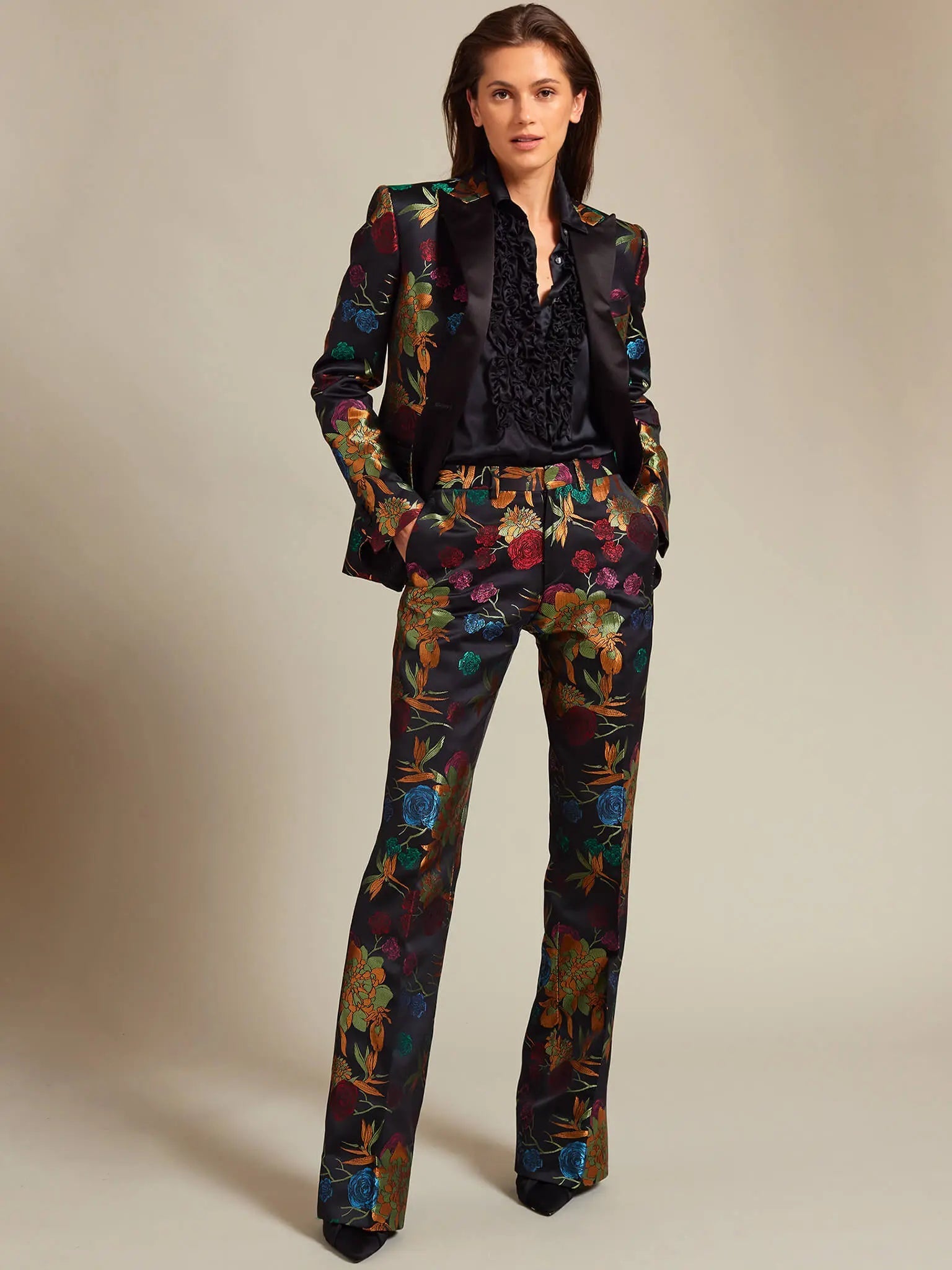 womens floral brocade slim fit pant with flare 947276