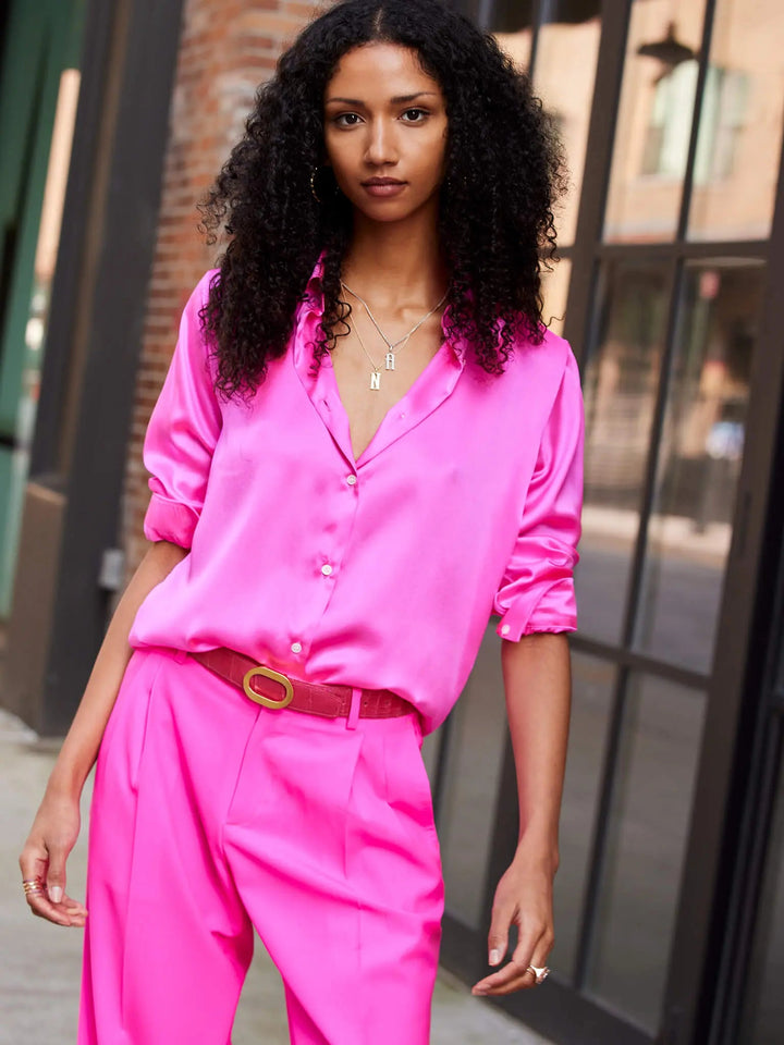 Women’s Glossy Silk Shirt In Fuchsia Pink - Nigel Curtiss