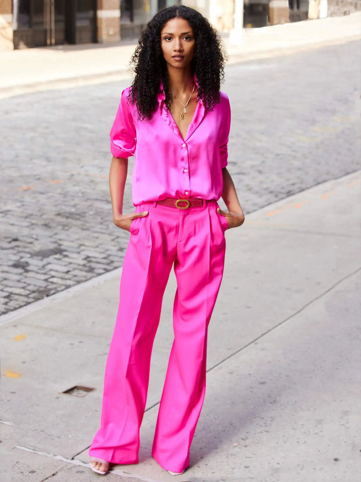 Women’s Glossy Silk Shirt In Fuchsia Pink - Nigel Curtiss