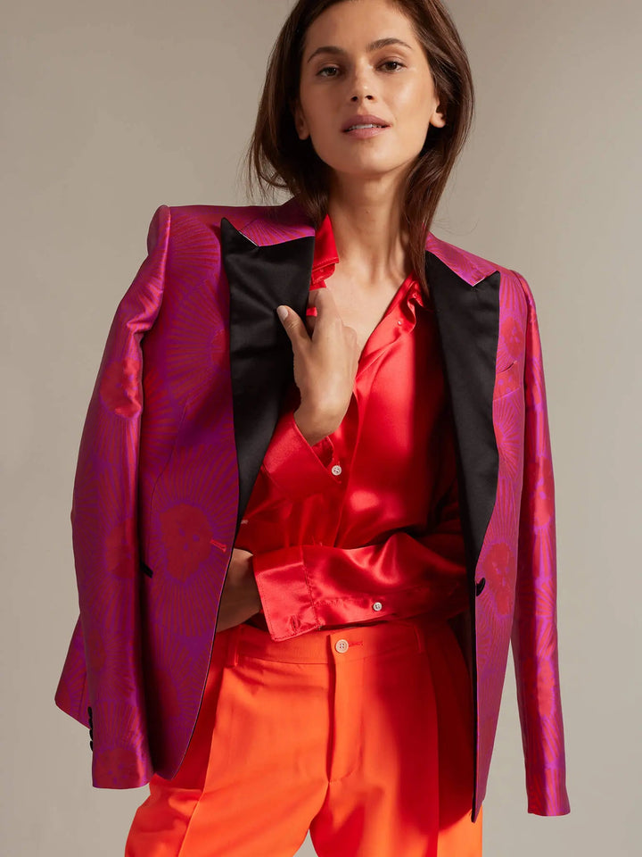 Women's Glossy Silk Shirt In Orange - Nigel Curtiss