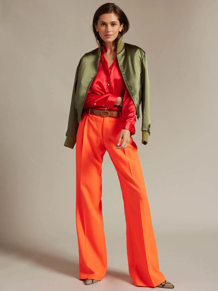 Women's Glossy Silk Shirt In Orange - Nigel Curtiss