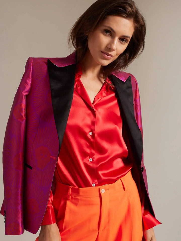 Women's Glossy Silk Shirt In Orange - Nigel Curtiss