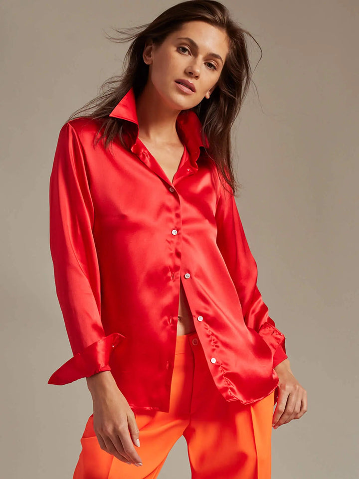 Women's Glossy Silk Shirt In Orange - Nigel Curtiss