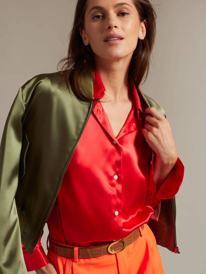 Women's Glossy Silk Shirt In Orange - Nigel Curtiss