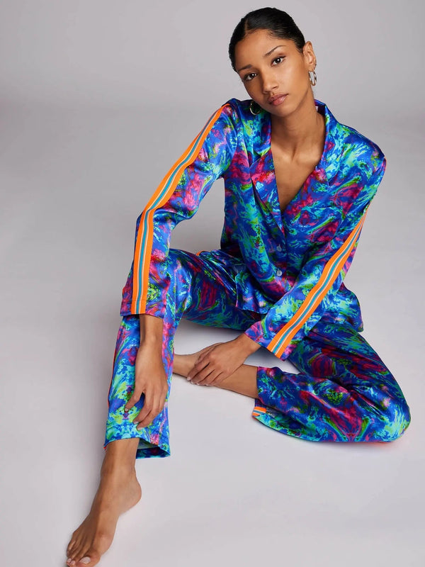 Women's Kaleidoscope Dreams Silk Pajama Set With Stripe - Nigel Curtiss