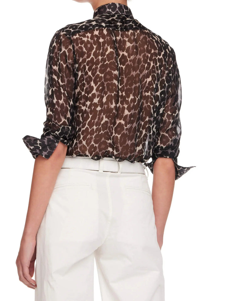 Women's Leopard Silk Chiffon Blouse In Brown - Nigel Curtiss