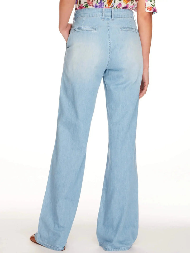 Women's Lightweight Baggy Double Pleated Denim Jean In Bleached Blue - Nigel Curtiss