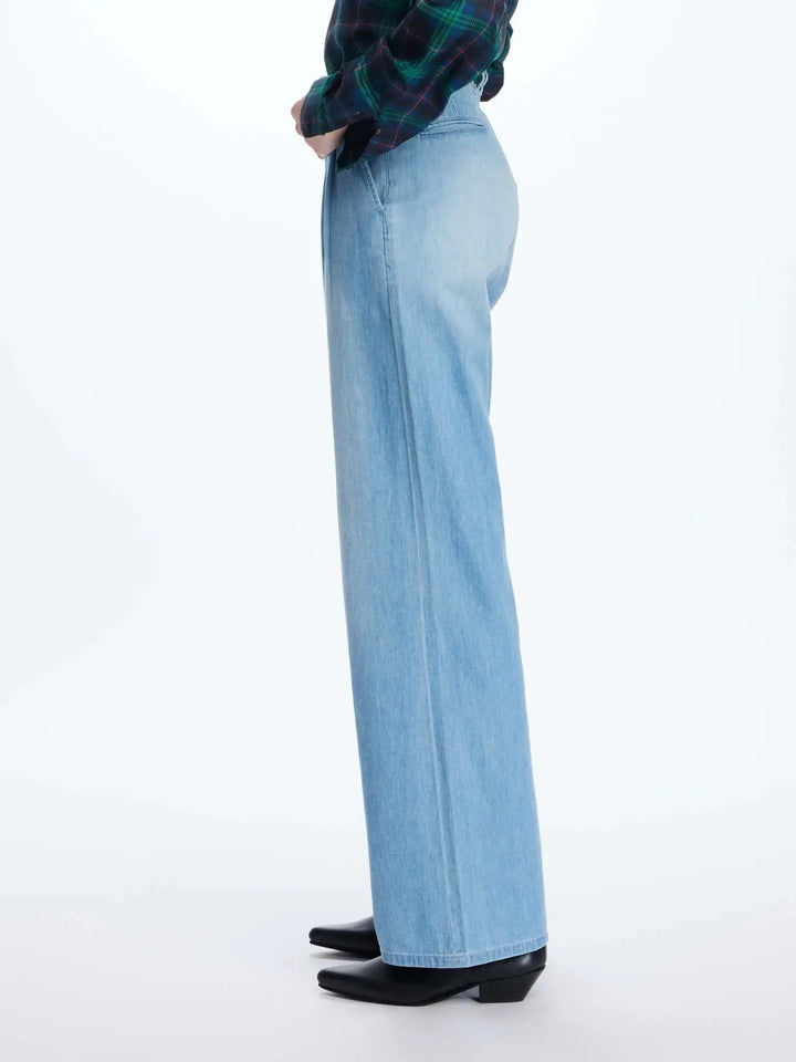 Women's Lightweight Baggy Double Pleated Denim Jean In Bleached Blue - Nigel Curtiss