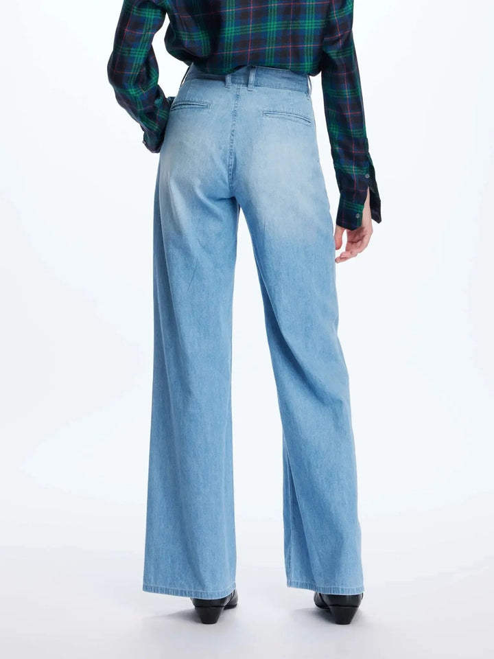 Women's Lightweight Baggy Double Pleated Denim Jean In Bleached Blue - Nigel Curtiss