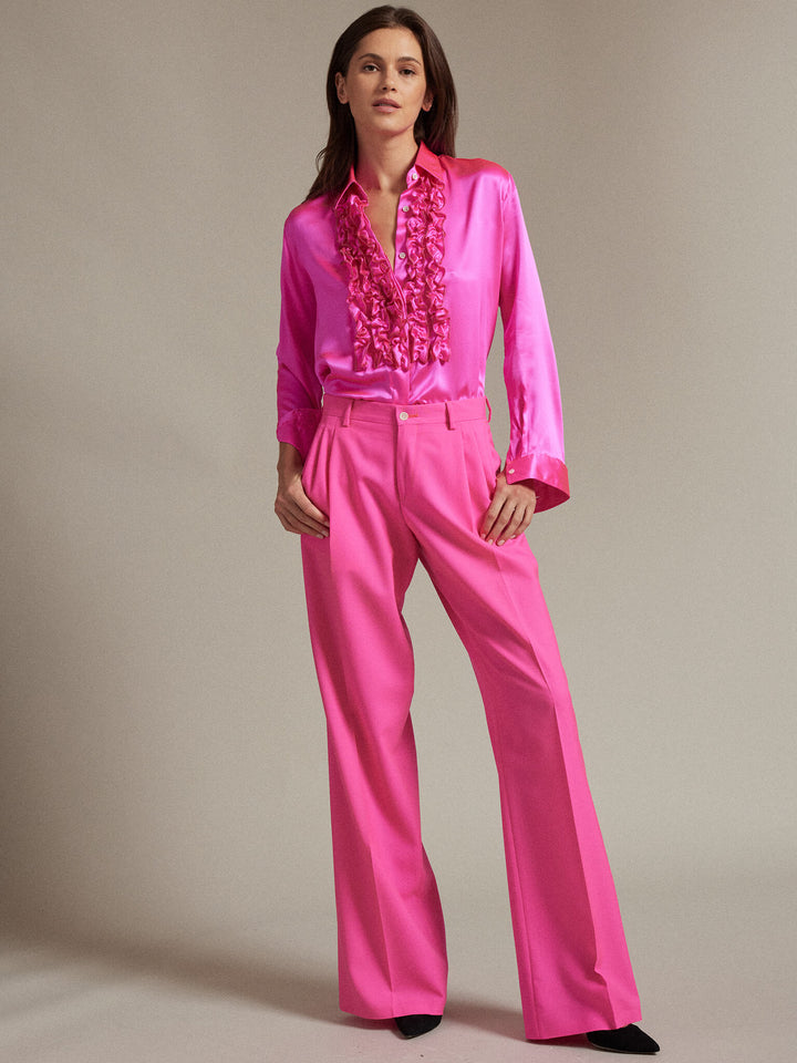 Women’s Lightweight Cool Wool Pleated Pant In Fuchsia Pink - Nigel Curtiss