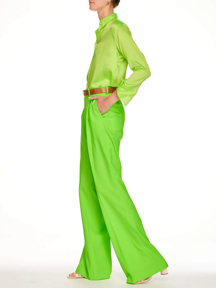 Women’s Lightweight Cool Wool Pleated Pant In Lime Green - Nigel Curtiss