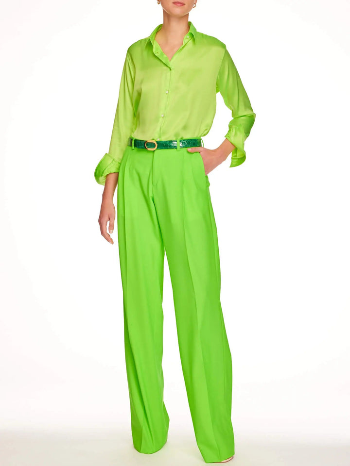 Women’s Lightweight Cool Wool Pleated Pant In Lime Green - Nigel Curtiss