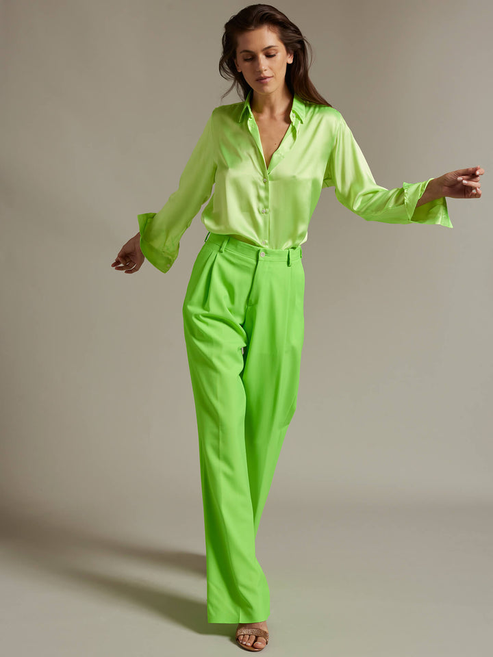 Women’s Lightweight Cool Wool Pleated Pant In Lime Green - Nigel Curtiss