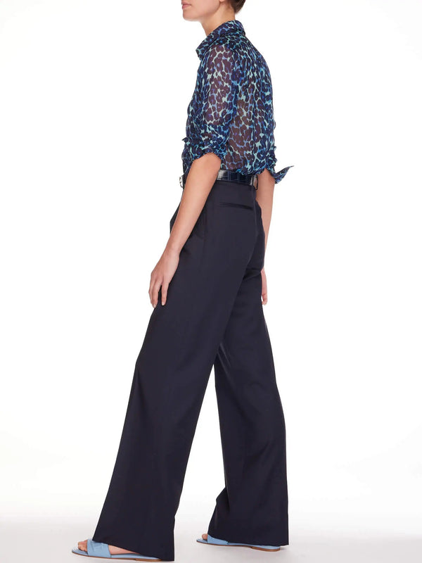 Women's Lightweight Cool Wool Pleated Pant In Navy - Nigel Curtiss