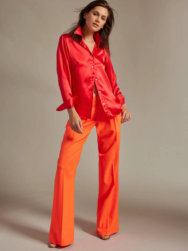 Women’s Lightweight Cool Wool Pleated Pant In Tangerine - Nigel Curtiss