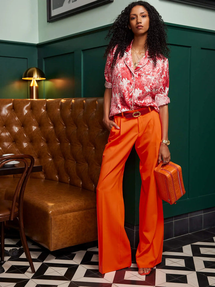 Women’s Lightweight Cool Wool Pleated Pant In Tangerine - Nigel Curtiss