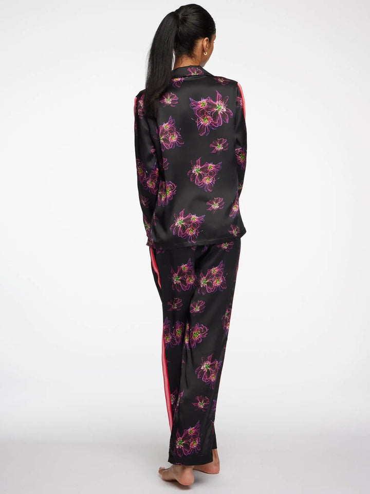 Women's Magenta Jellyfish Floral Silk Pajama Set With Stripe - Nigel Curtiss