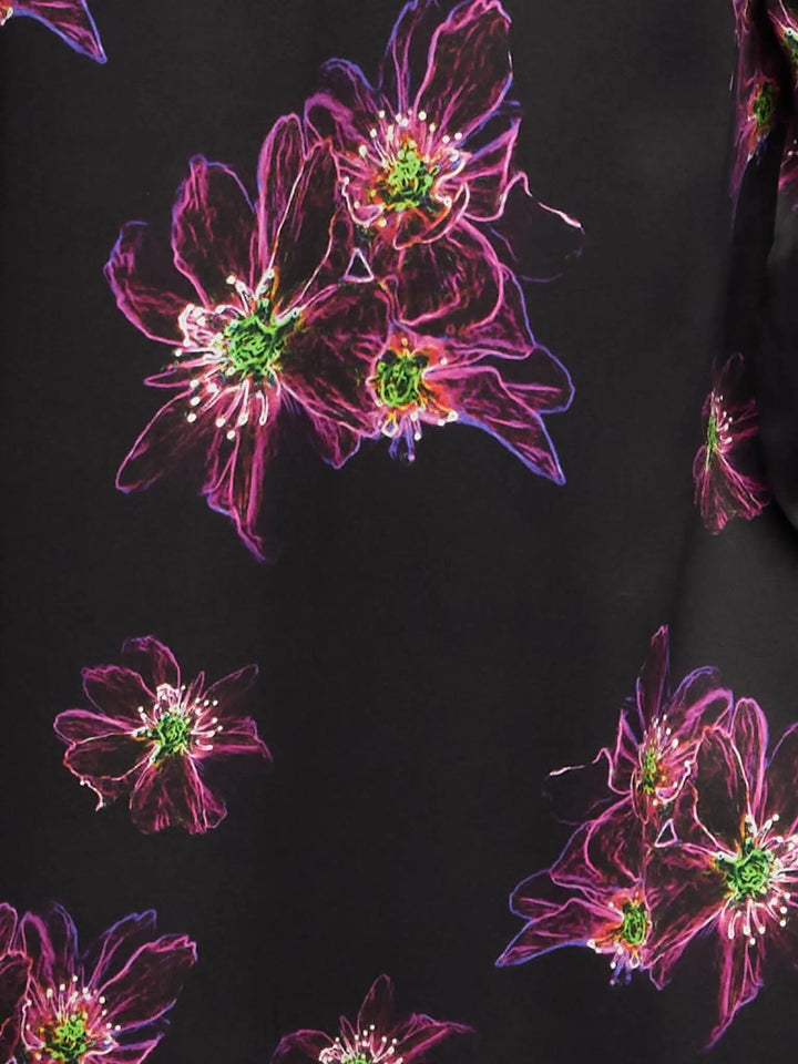 Women's Magenta Jellyfish Floral Silk Shirt Dress With Stripe - Nigel Curtiss