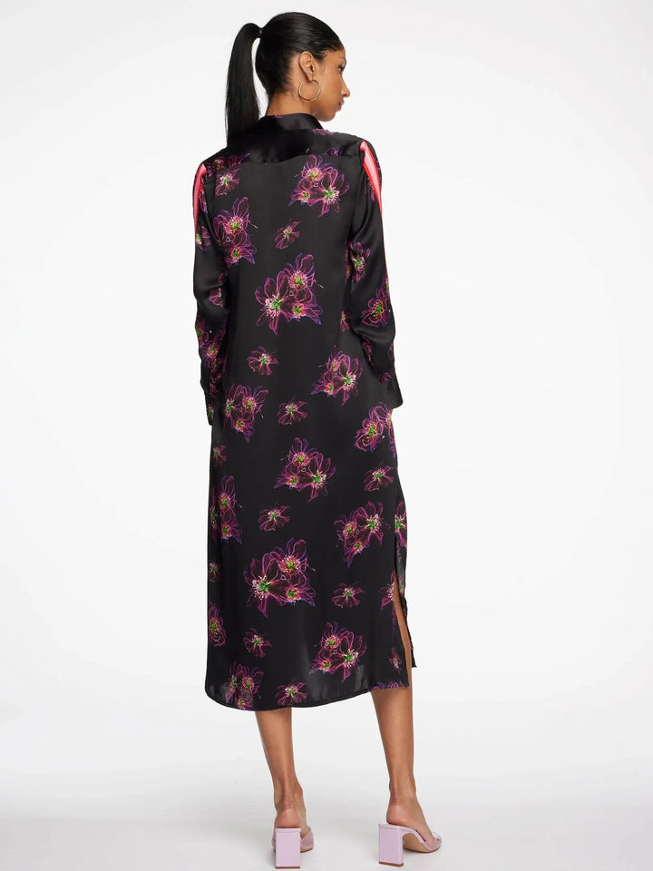 Women's Magenta Jellyfish Floral Silk Shirt Dress With Stripe - Nigel Curtiss