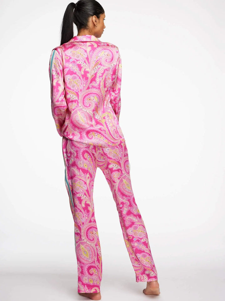 Women's Pink Palm Beach Paisley Silk Pajama Set With Stripe - Nigel Curtiss