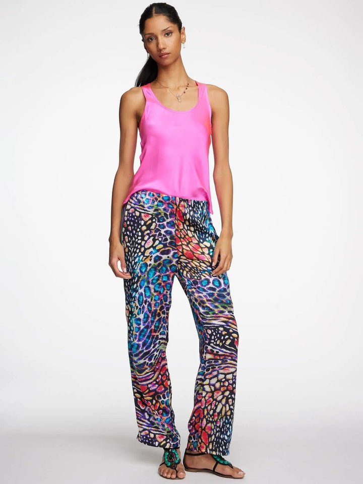 Women's Rainbow Leopard Silk Pajama Pant With Stripe - Nigel Curtiss