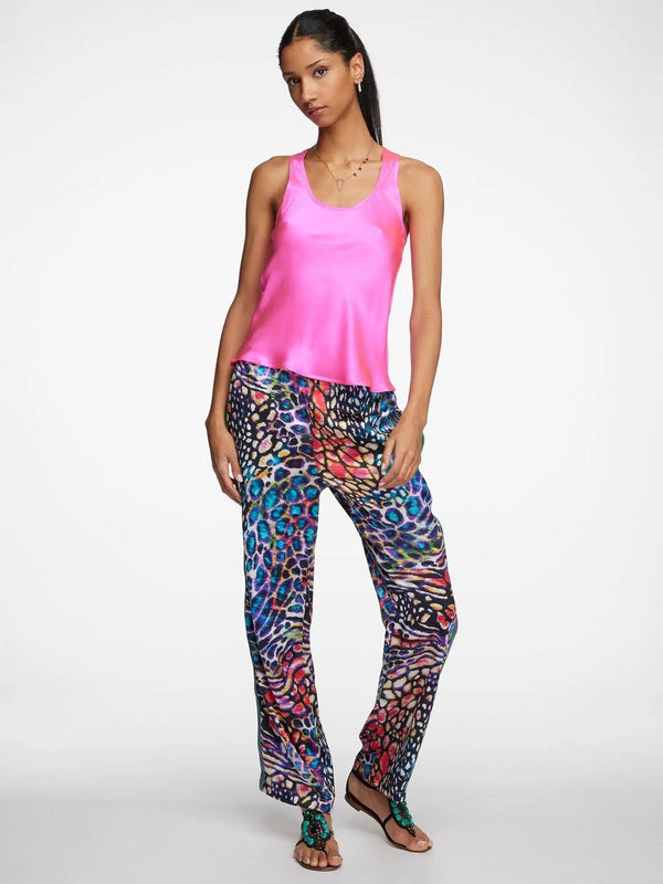 Women's Rainbow Leopard Silk Pajama Pant With Stripe - Nigel Curtiss