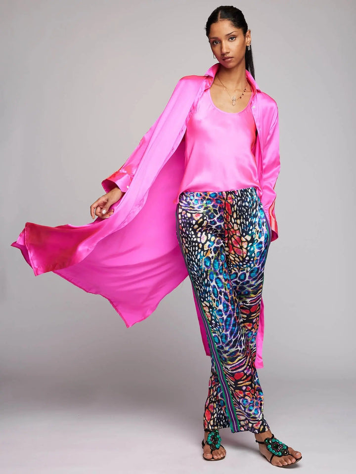 Women's Rainbow Leopard Silk Pajama Pant With Stripe - Nigel Curtiss
