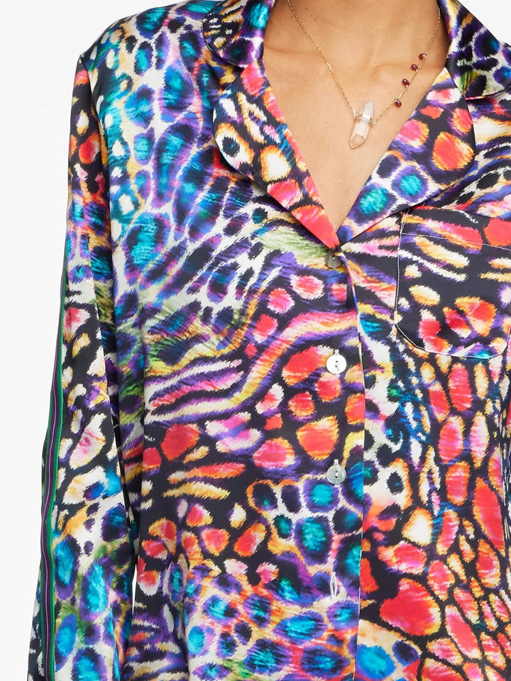 Women's Rainbow Leopard Silk Pajama Set With Stripe - Nigel Curtiss