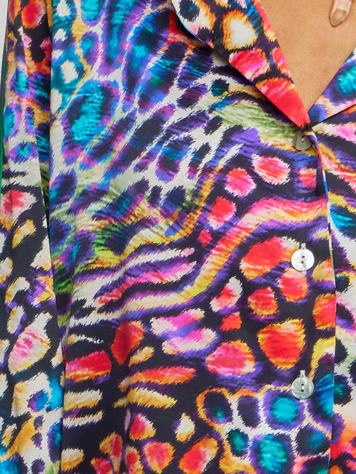 Women's Rainbow Leopard Silk Pajama Set With Stripe - Nigel Curtiss