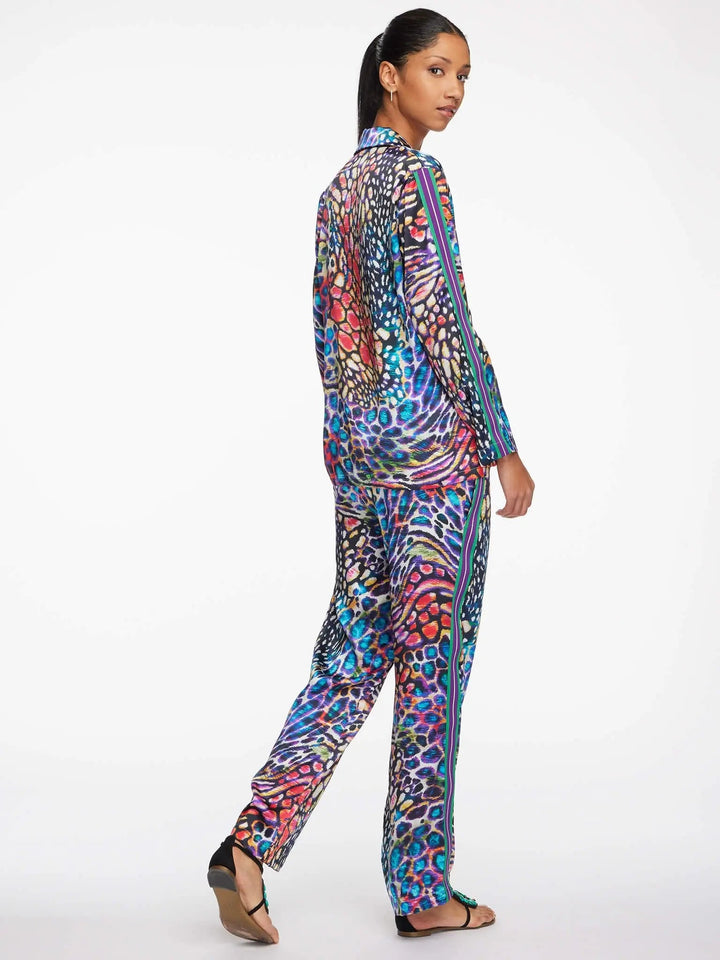 Women's Rainbow Leopard Silk Pajama Set With Stripe - Nigel Curtiss