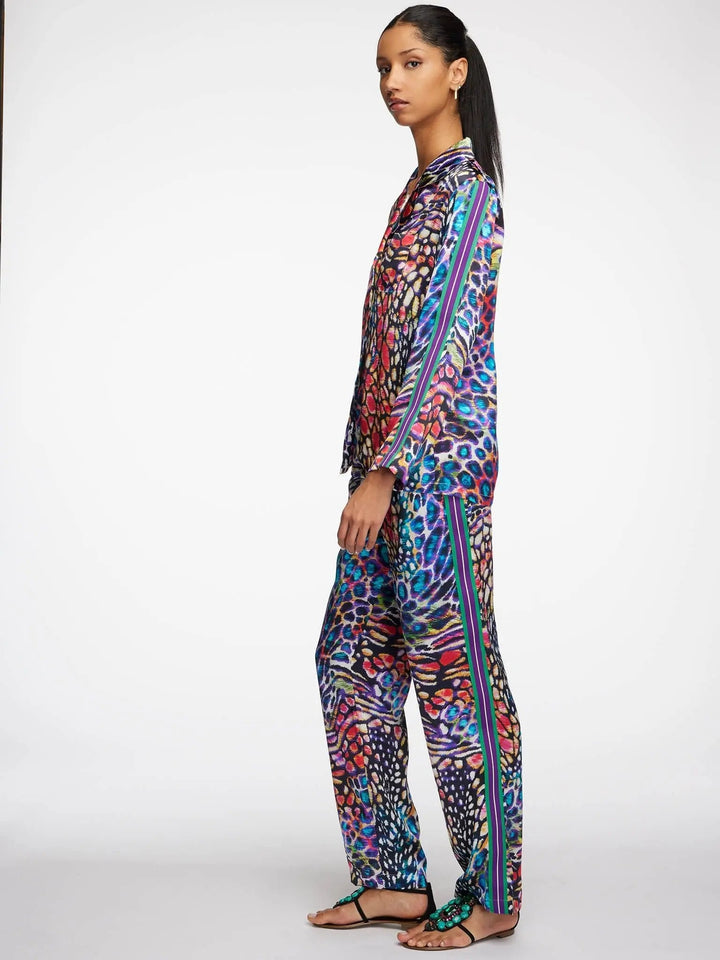 Women's Rainbow Leopard Silk Pajama Set With Stripe - Nigel Curtiss