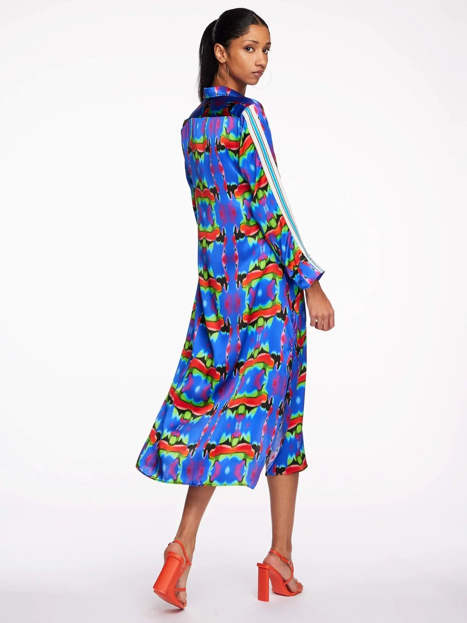 Blue silk shirt store dress