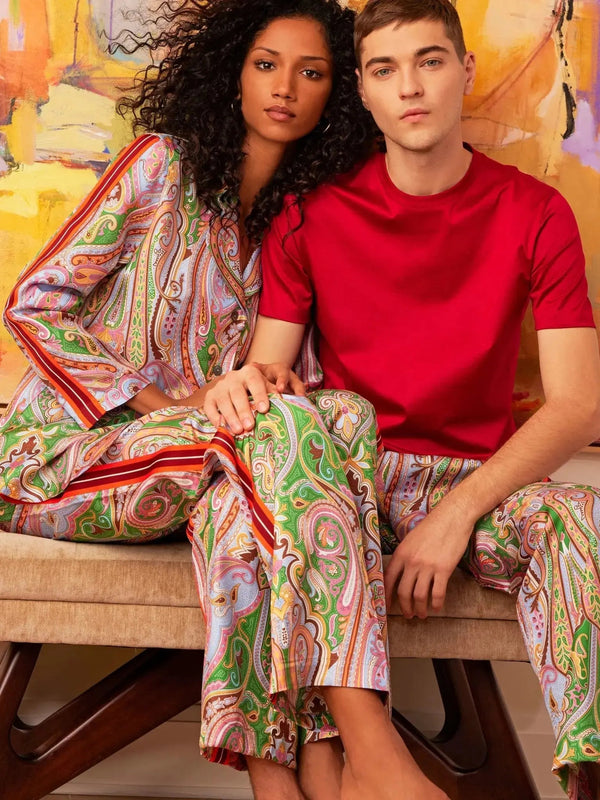 Women's Royal Paisley Silk Pajama Set With Stripe - Nigel Curtiss