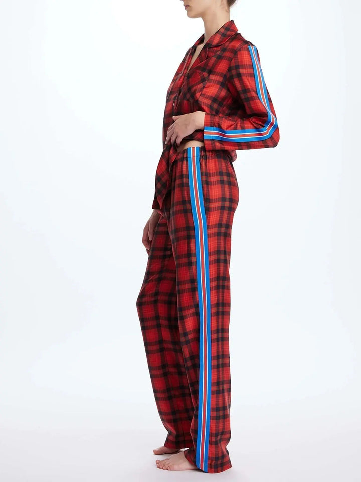 Women's Royal Stewart Tartan Silk Pajama Set With Stripe - Nigel Curtiss