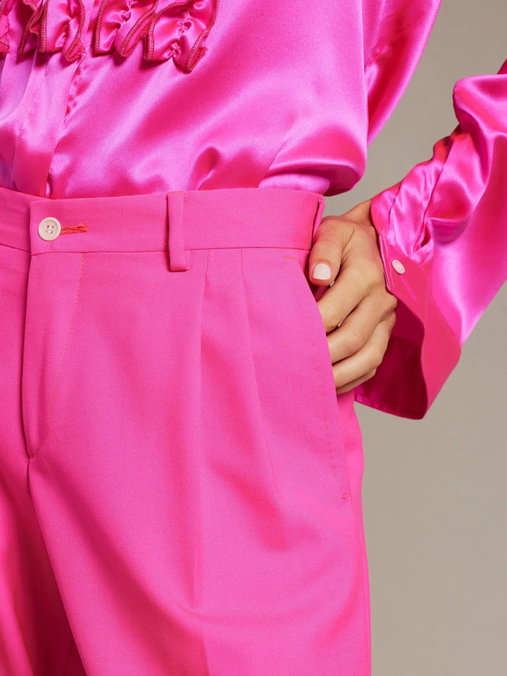 Women's Ruffle Front Silk Shirt In Fuchsia Pink - Nigel Curtiss