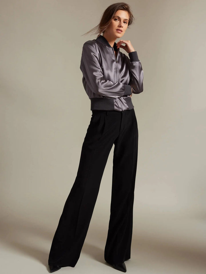 Women's Satin Bomber Jacket In Charcoal - Nigel Curtiss