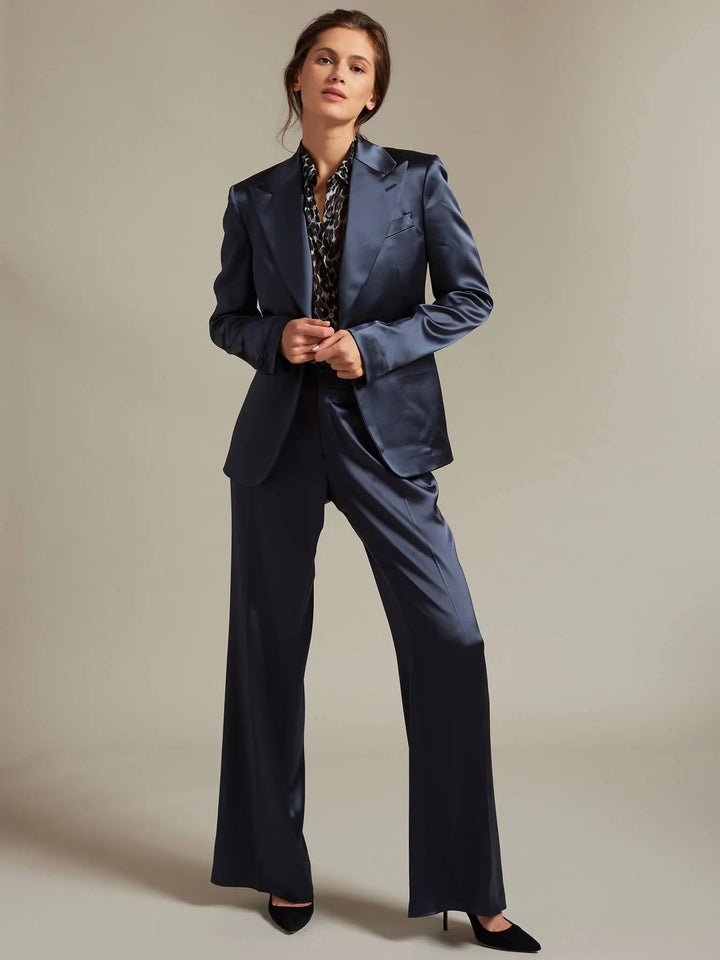 Women's Satin Jacket In Dark Navy - Nigel Curtiss