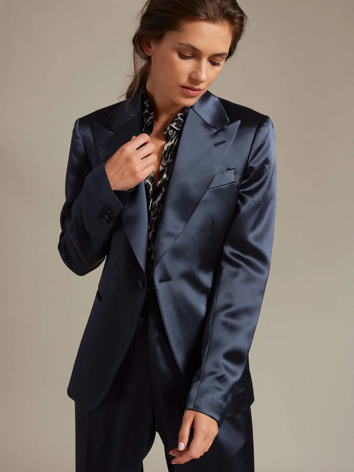 Women's Satin Jacket In Dark Navy - Nigel Curtiss