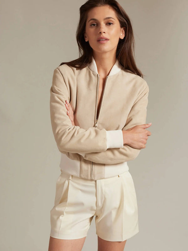 Women's Suede Bomber Jacket In Cream - Nigel Curtiss