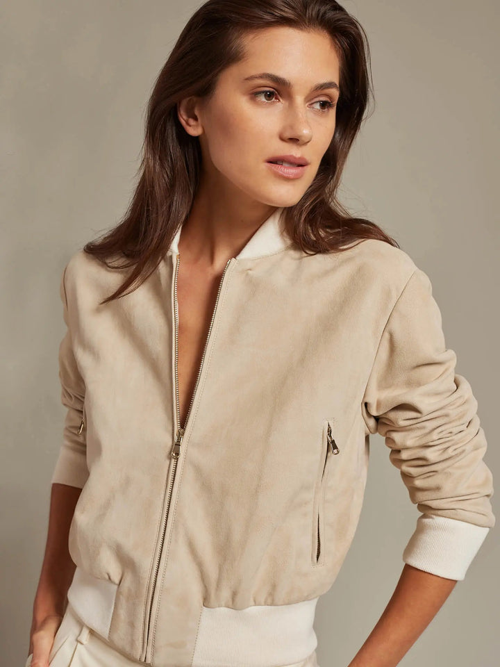 Women's Suede Bomber Jacket In Cream - Nigel Curtiss